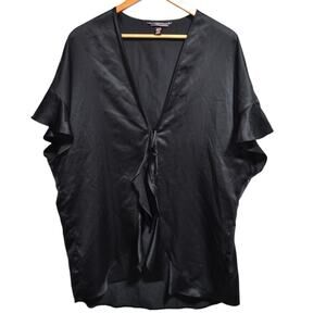 Victoria's Secret Black Ruffle Kimono Robe Black One Size